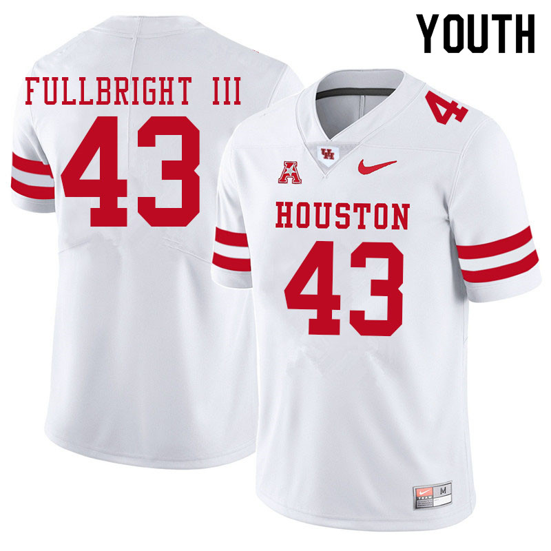 Youth #43 James Fullbright III Houston Cougars College Football Jerseys Sale-White - Click Image to Close
